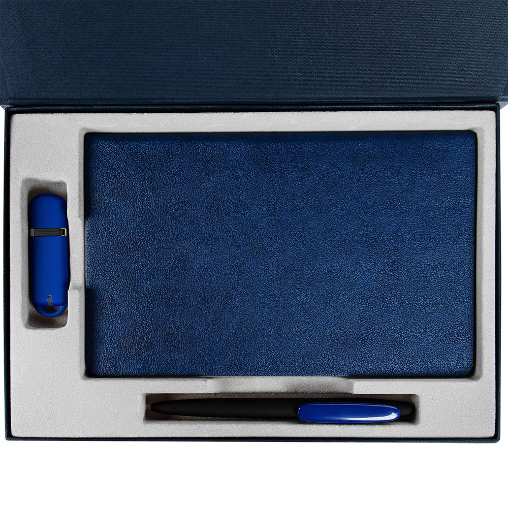 Коробка Silk с ложементом под ежедневник 13x21 см, флешку и ручку, ver. 2, темно-синяя — изображение 3