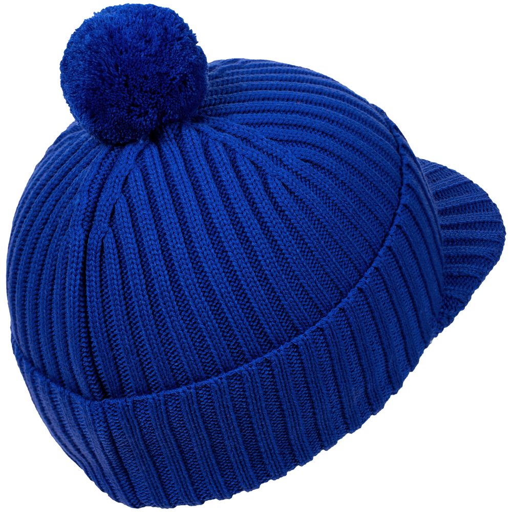 Вязаная шапка с козырьком Peaky, синяя (василек) — изображение 3