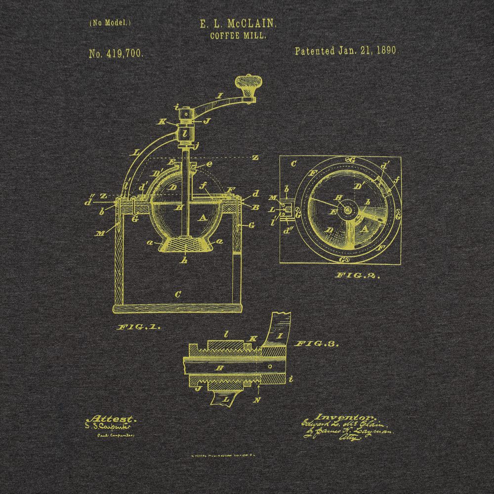 Футболка приталенная Old Patents. Coffee Mill, черный меланж — изображение 3
