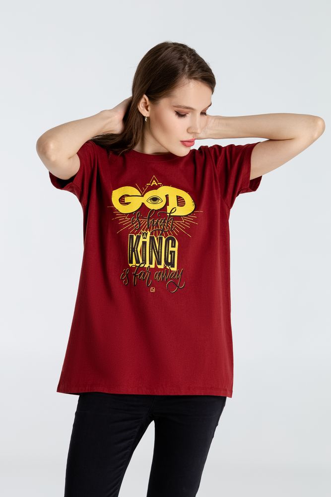 Футболка A God is High, гранатово-красная — изображение 6