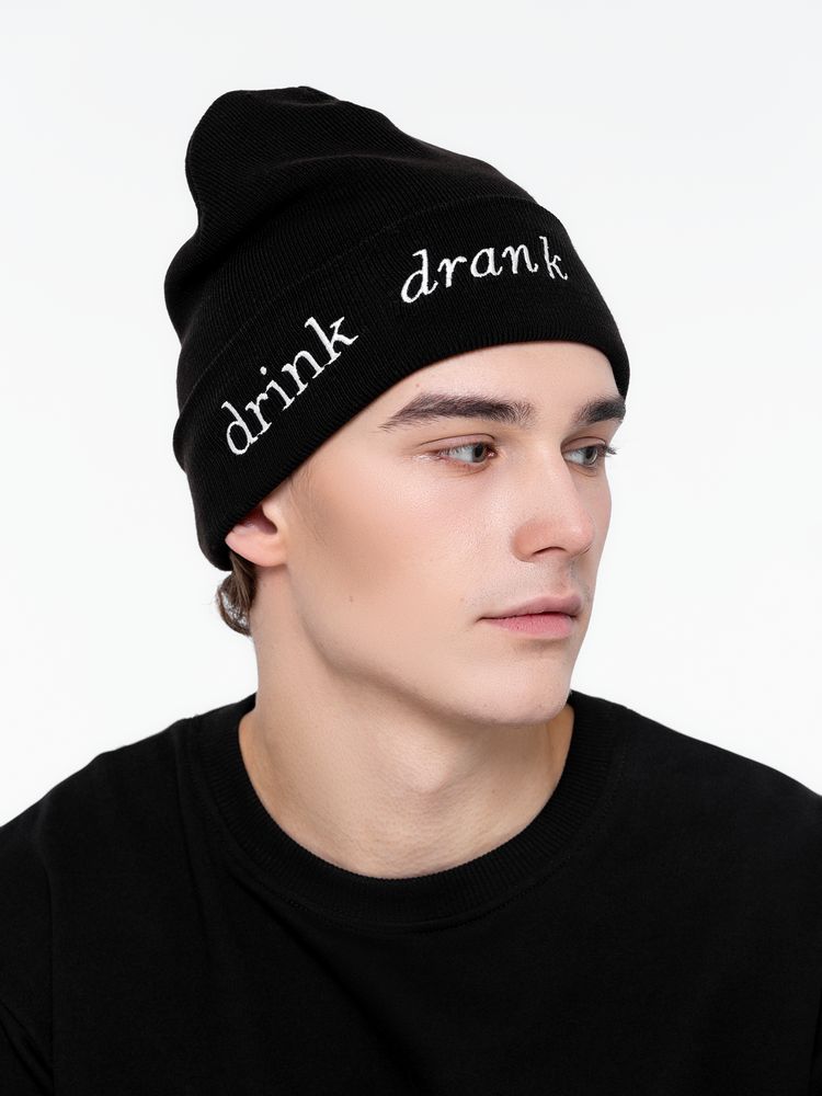 Шапка с вышивкой Drunk, черная — изображение 2